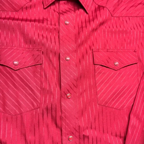 Wrangler Mens Red Tonal Stripe Western Snap Shirt 2XLT 1075740WN Long Sleeve - Picture 4 of 9